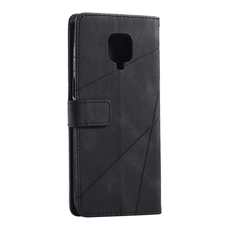 Color Blocking Stylish Design Leather Shell for Xiaomi Redmi Note 9S/Note 9 Pro/Note 9 Pro Max - Black