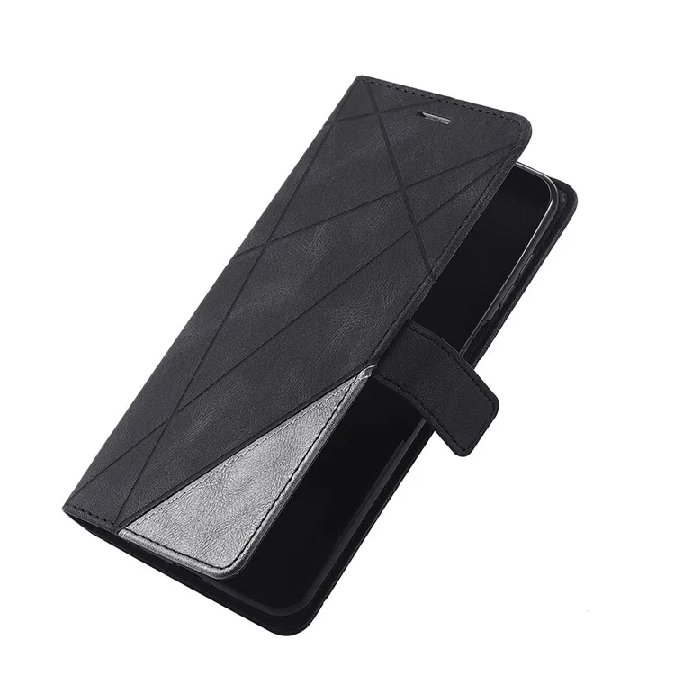 Color Blocking Stylish Design Leather Shell for Xiaomi Redmi Note 9S/Note 9 Pro/Note 9 Pro Max - Black