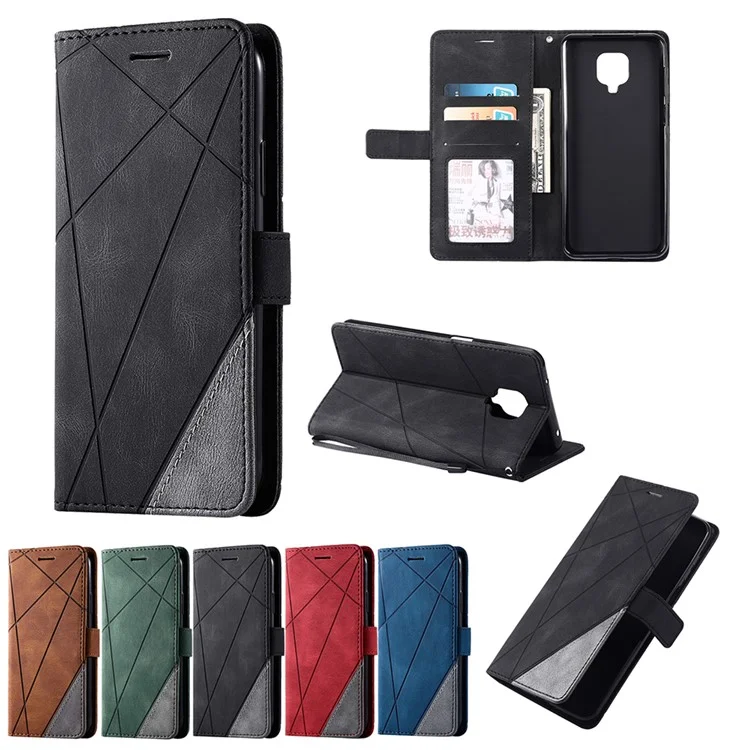 Color Blocking Stylish Design Leather Shell for Xiaomi Redmi Note 9S/Note 9 Pro/Note 9 Pro Max - Black