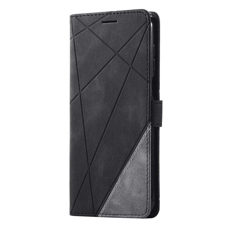 Color Blocking Stylish Design Leather Shell for Xiaomi Redmi Note 9S/Note 9 Pro/Note 9 Pro Max - Black