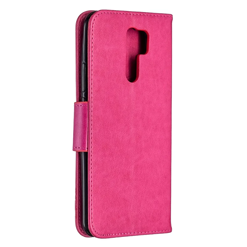 Imprint Butterflies Wallet Stand Flip Læder Phone Shell til Xiaomi Redmi 9 - Rose