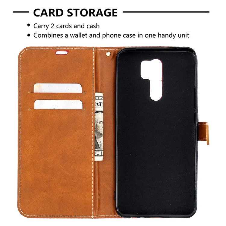 Color Splicing Jeans Cloth Shell Wallet Leather Cover for Xiaomi Redmi 9 - Grey