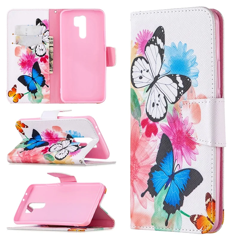 Printing Skin Leather Cell Phone Shell for Xiaomi Redmi 9 - Butterfly