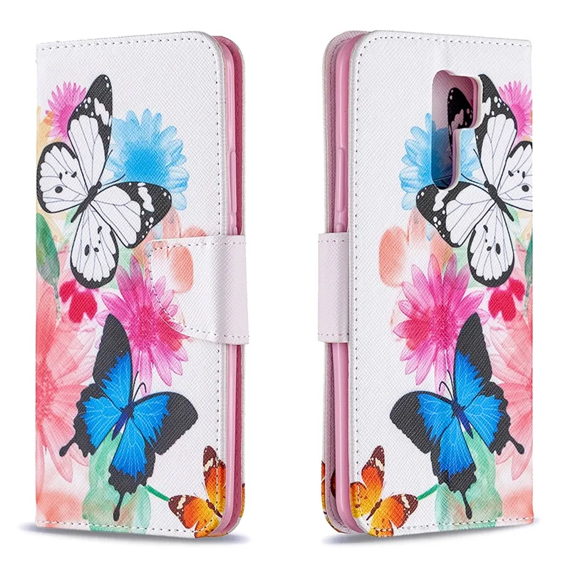 Printing Skin Leather Cell Phone Shell for Xiaomi Redmi 9 - Butterfly