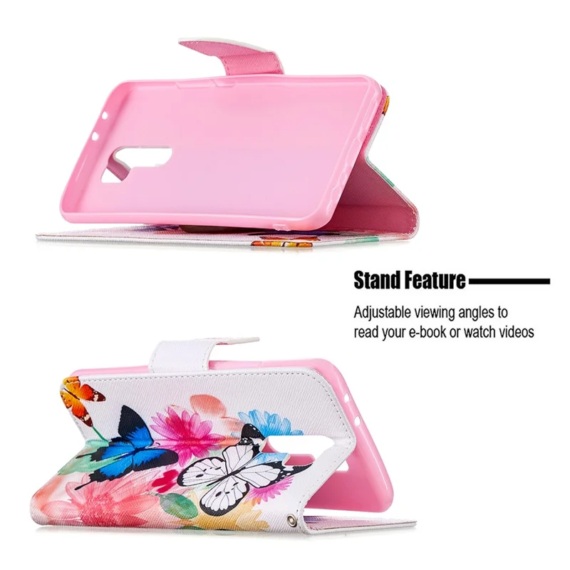 Printing Skin Leather Cell Phone Shell for Xiaomi Redmi 9 - Butterfly