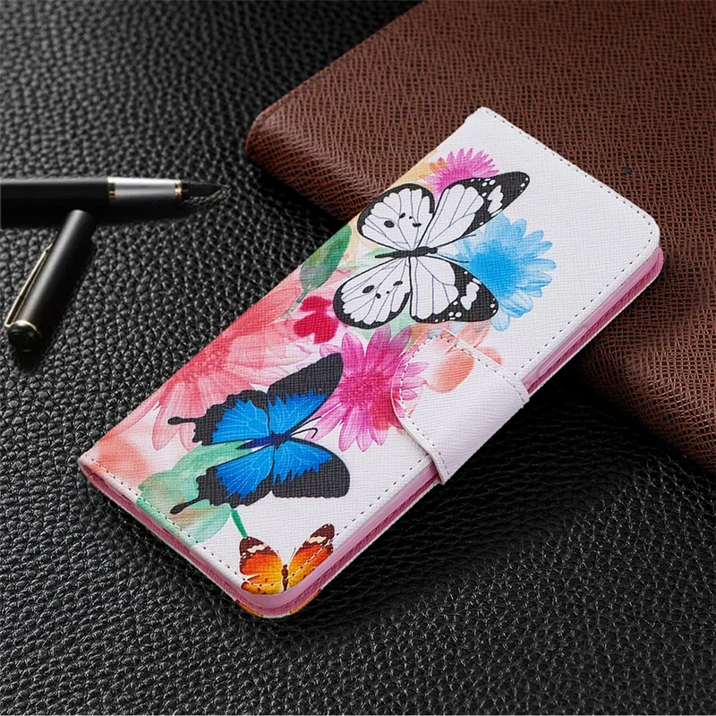 Printing Skin Leather Cell Phone Shell for Xiaomi Redmi 9 - Butterfly