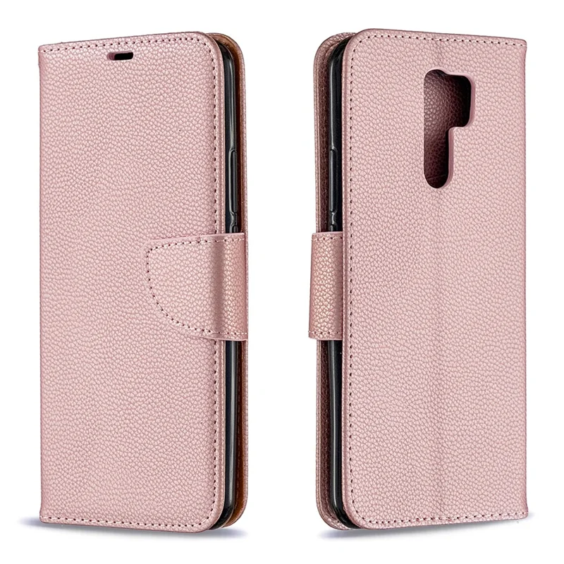 Litchi Skin Stylish Leather with Wallet Cover for Xiaomi Redmi 9 - Rose Gold