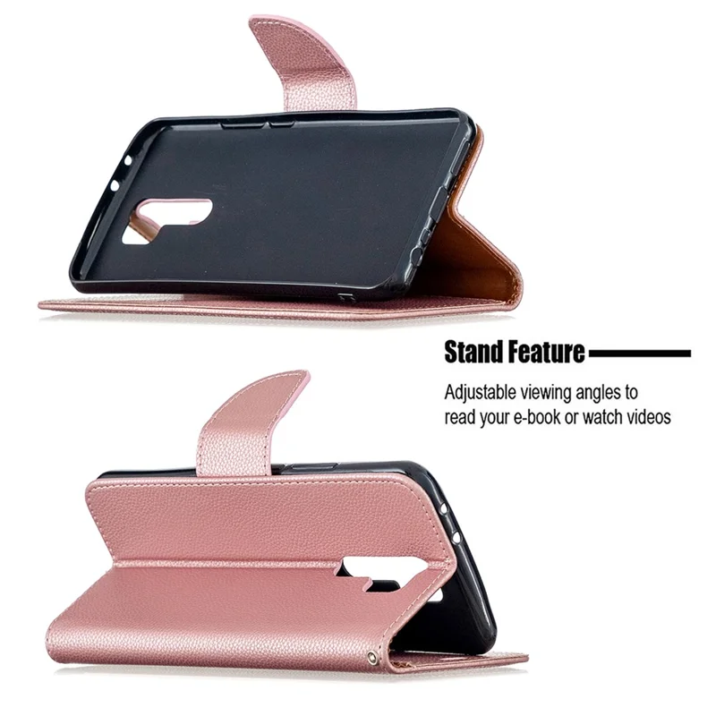 Litchi Skin Stylish Leather with Wallet Cover for Xiaomi Redmi 9 - Rose Gold