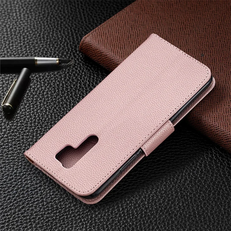 Litchi Skin Stylish Leather with Wallet Cover for Xiaomi Redmi 9 - Rose Gold