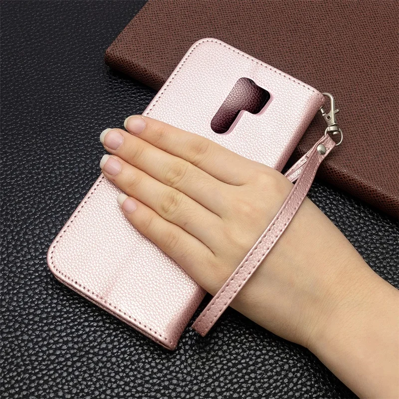 Litchi Skin Stylish Leather with Wallet Cover for Xiaomi Redmi 9 - Rose Gold