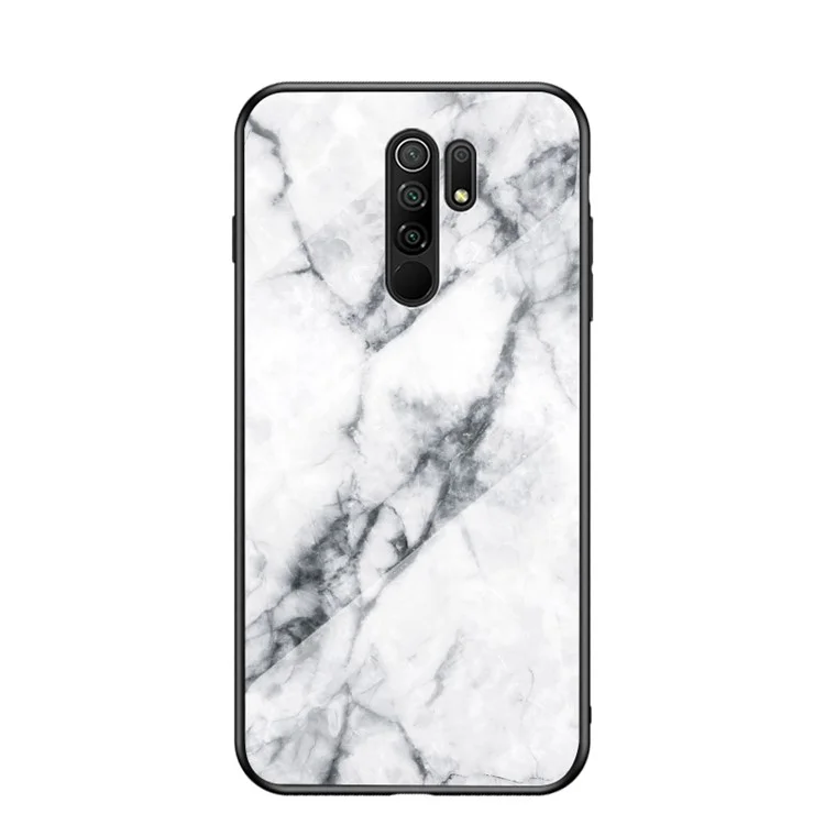 Marmor-Struktur Gehärtetes Glas + PC + TPU Hybrid-Schale für Xiaomi Redmi 9 - Weiß