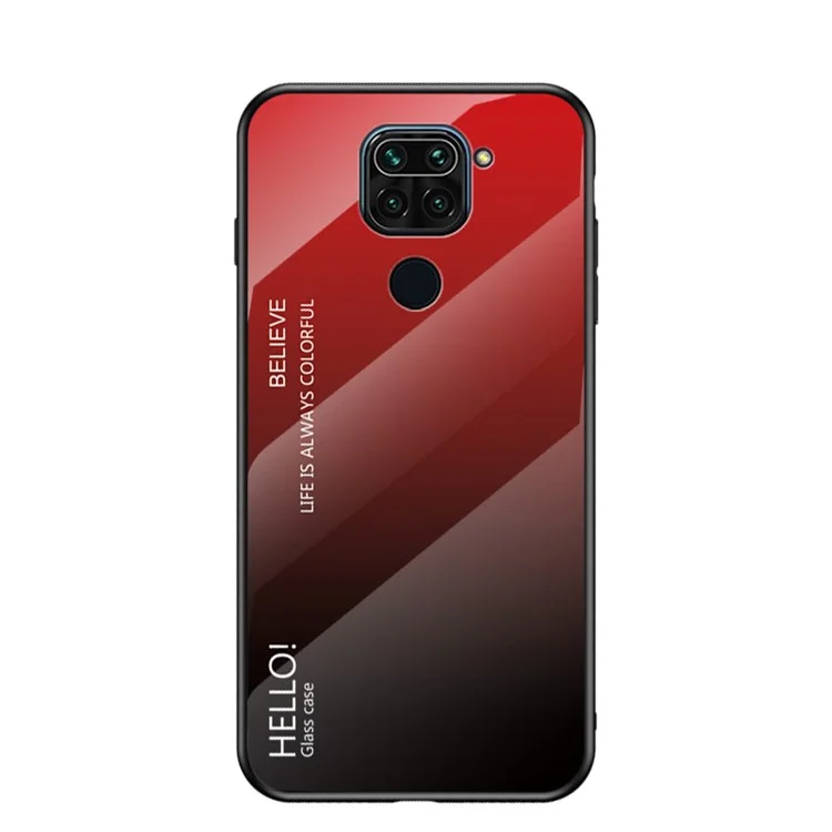 Capa híbrida de vidro temperado, PC e TPU com cor gradiente para Xiaomi Redmi 10X 4G/Redmi Note 9 - Vermelho / Preto