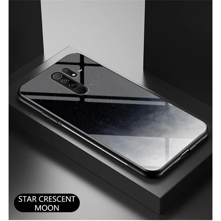Starry Sky Tempered Glass + PC + TPU Combo Case Shell für Xiaomi Redmi 9 - Starry Crescent Moon