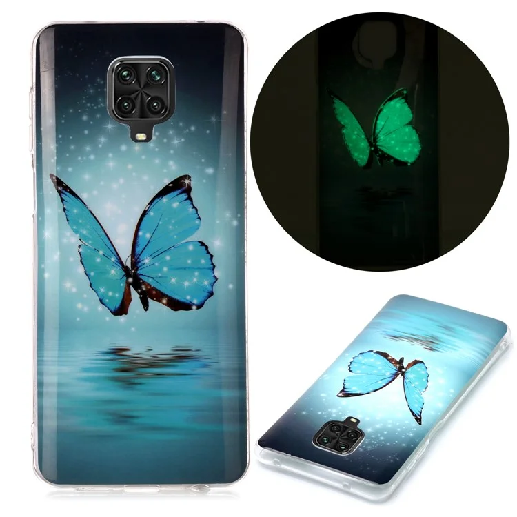 Светящийся в темноте защитный чехол IMD TPU для Xiaomi Redmi Note 9 Pro/Redmi Note 9 Pro Max/Redmi Note 9S - с рисунком синей бабочки