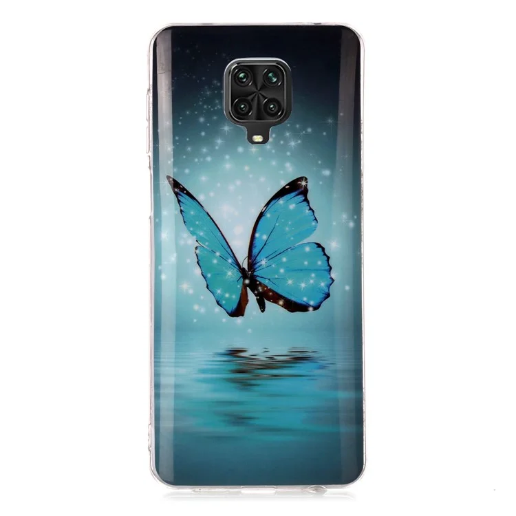 Светящийся в темноте защитный чехол IMD TPU для Xiaomi Redmi Note 9 Pro/Redmi Note 9 Pro Max/Redmi Note 9S - с рисунком синей бабочки