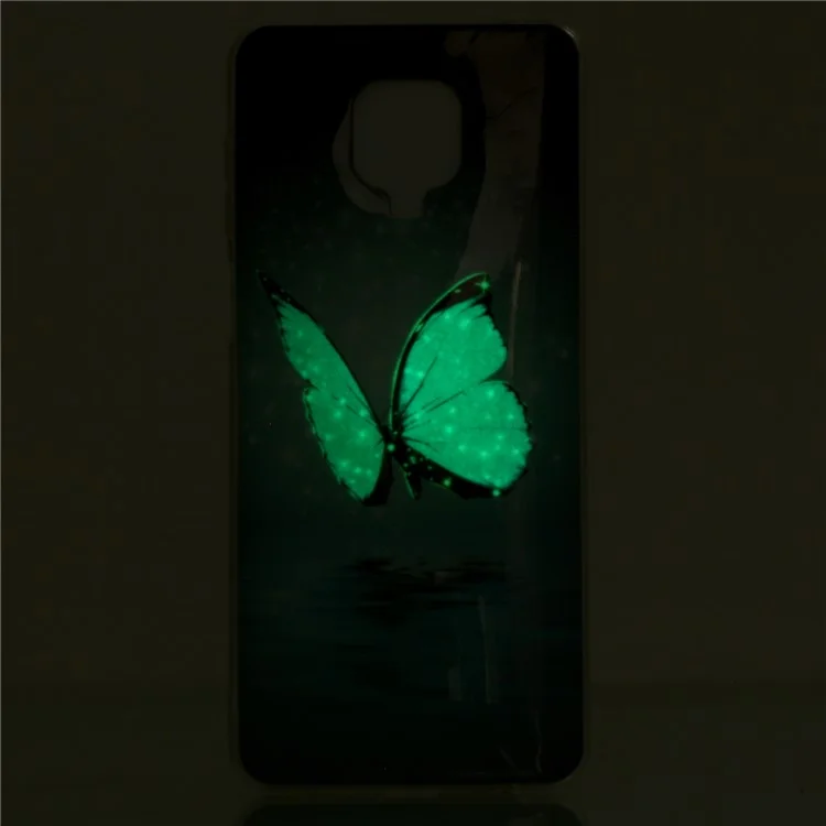 Светящийся в темноте защитный чехол IMD TPU для Xiaomi Redmi Note 9 Pro/Redmi Note 9 Pro Max/Redmi Note 9S - с рисунком синей бабочки