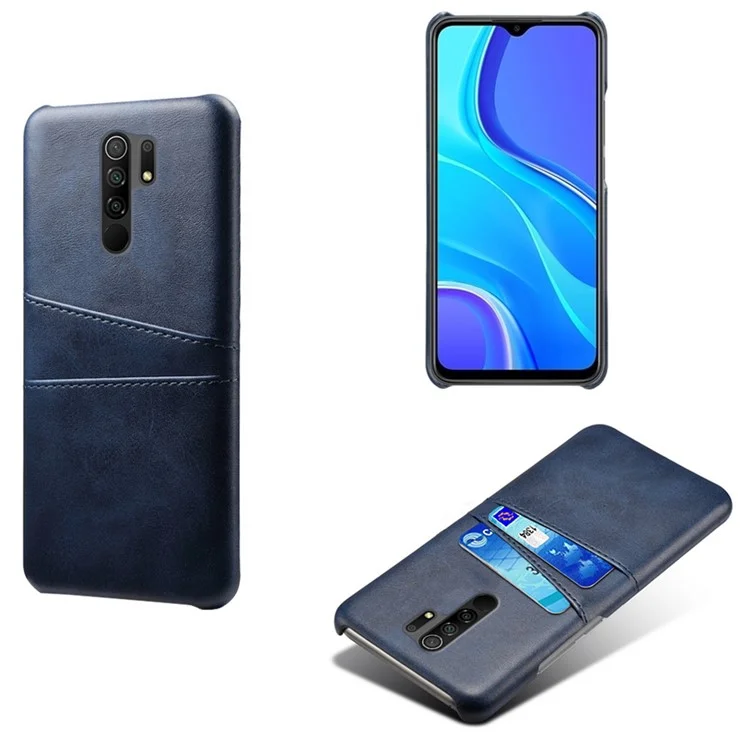 Mit Doppelten Kartenschlitzen PU-Leder beschichtete PC-Schale für Xiaomi Redmi 9 - Blau