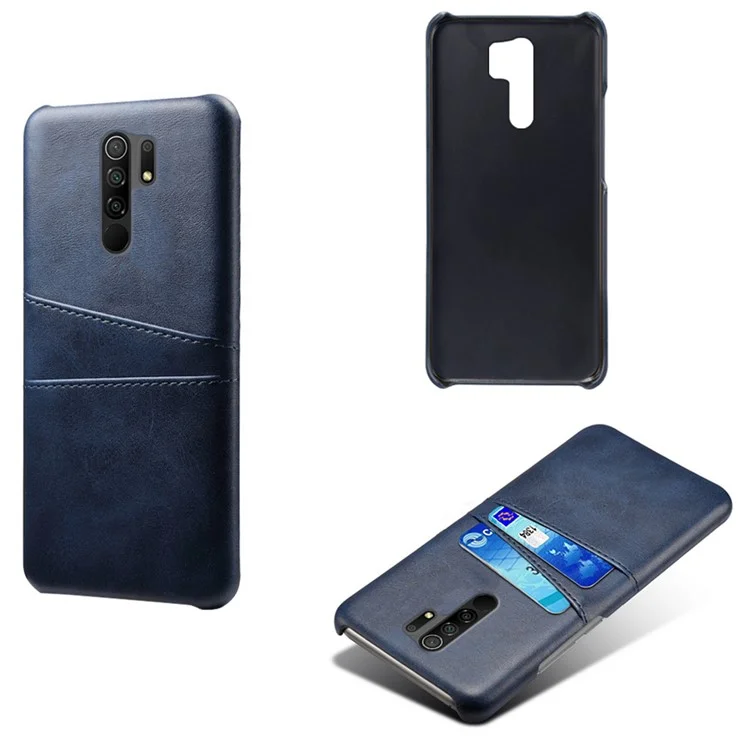 Mit Doppelten Kartenschlitzen PU-Leder beschichtete PC-Schale für Xiaomi Redmi 9 - Blau