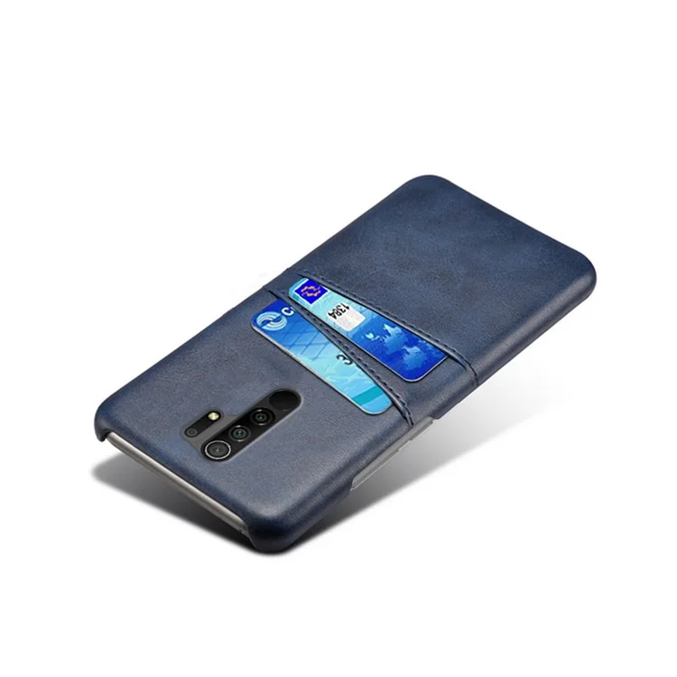 Mit Doppelten Kartenschlitzen PU-Leder beschichtete PC-Schale für Xiaomi Redmi 9 - Blau