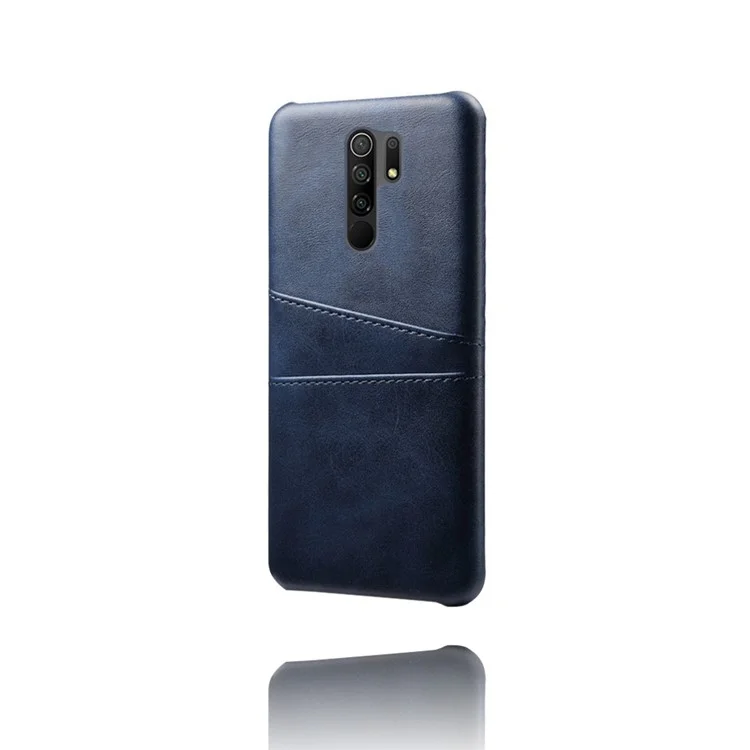 Mit Doppelten Kartenschlitzen PU-Leder beschichtete PC-Schale für Xiaomi Redmi 9 - Blau