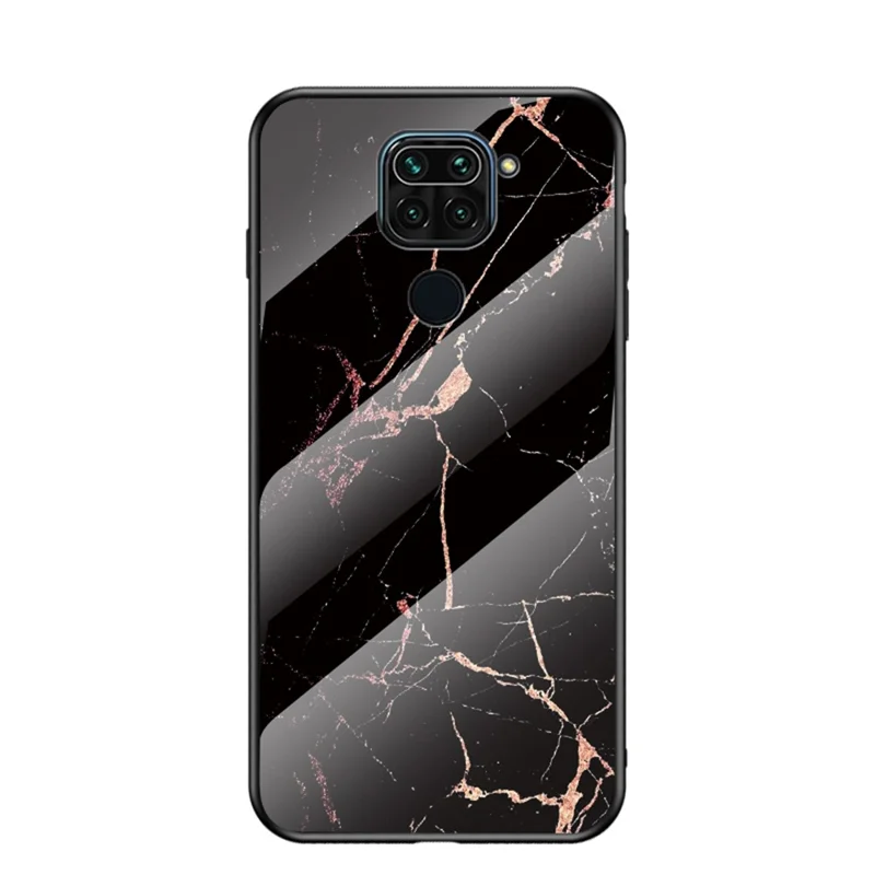 Marble Pattern Tempered Glass + PC + TPU Phone Case for Xiaomi Redmi Note 9/10X 4G - Black / Gold