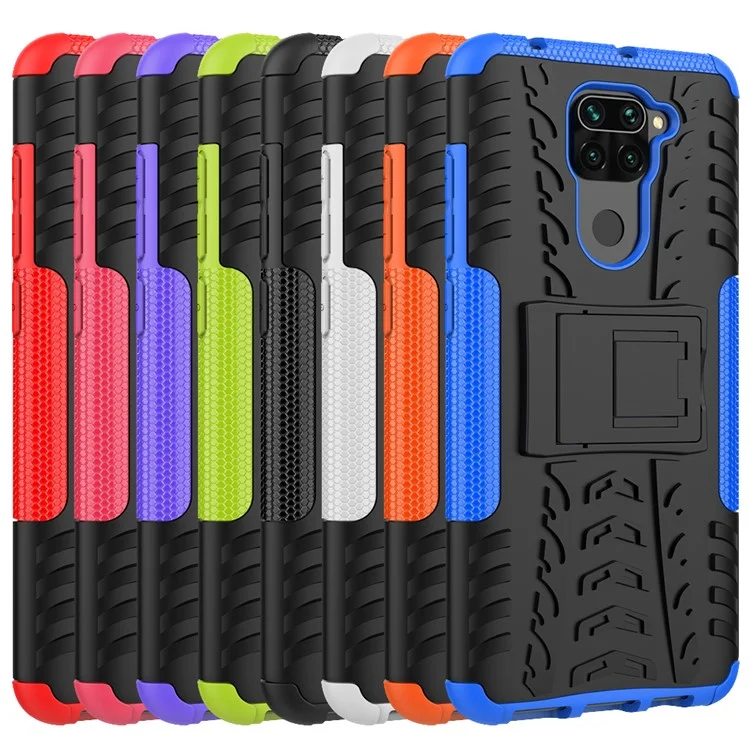 Compre Fall Tire PC + TPU Híbrido Case de Teléfono Con Kickstand Para ...
