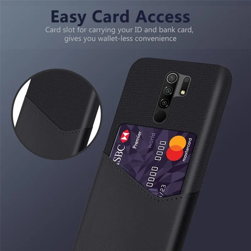 Cloth + PU Leather Coated PC Cover for Xiaomi Redmi 9 - Black