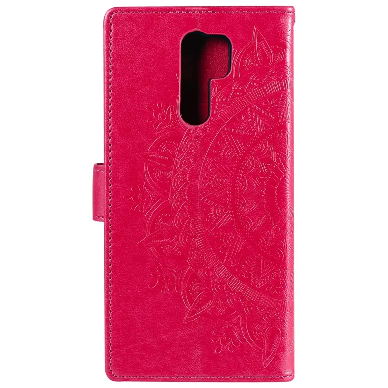 Imprint Flower Leather Wallet Phone Shell for Xiaomi Redmi 9 - Rose