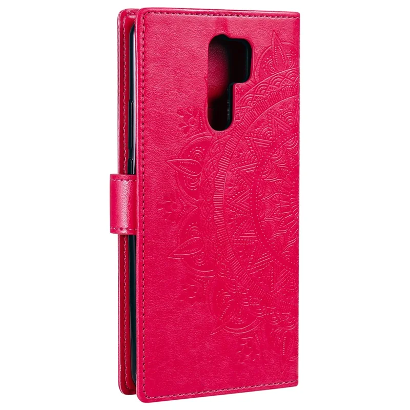 Imprint Flower Leather Wallet Phone Shell for Xiaomi Redmi 9 - Rose