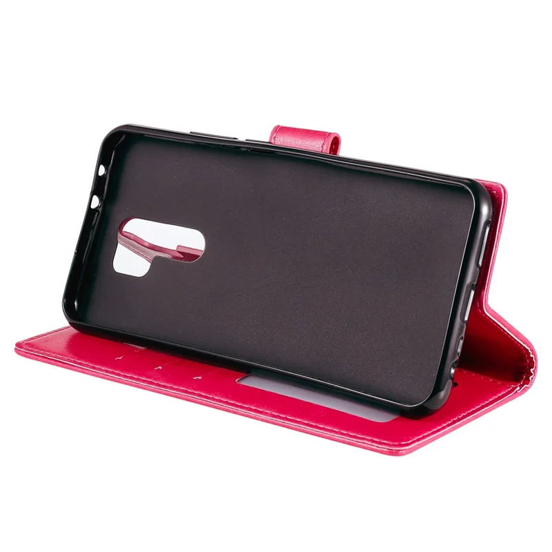 Imprint Flower Leather Wallet Phone Shell for Xiaomi Redmi 9 - Rose