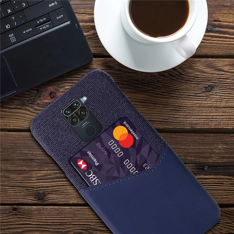 Чехол KSQ из ткани + искусственной кожи + поликарбоната с отсеком для карты для Xiaomi Redmi Note 9/Redmi 10X 4G - синий