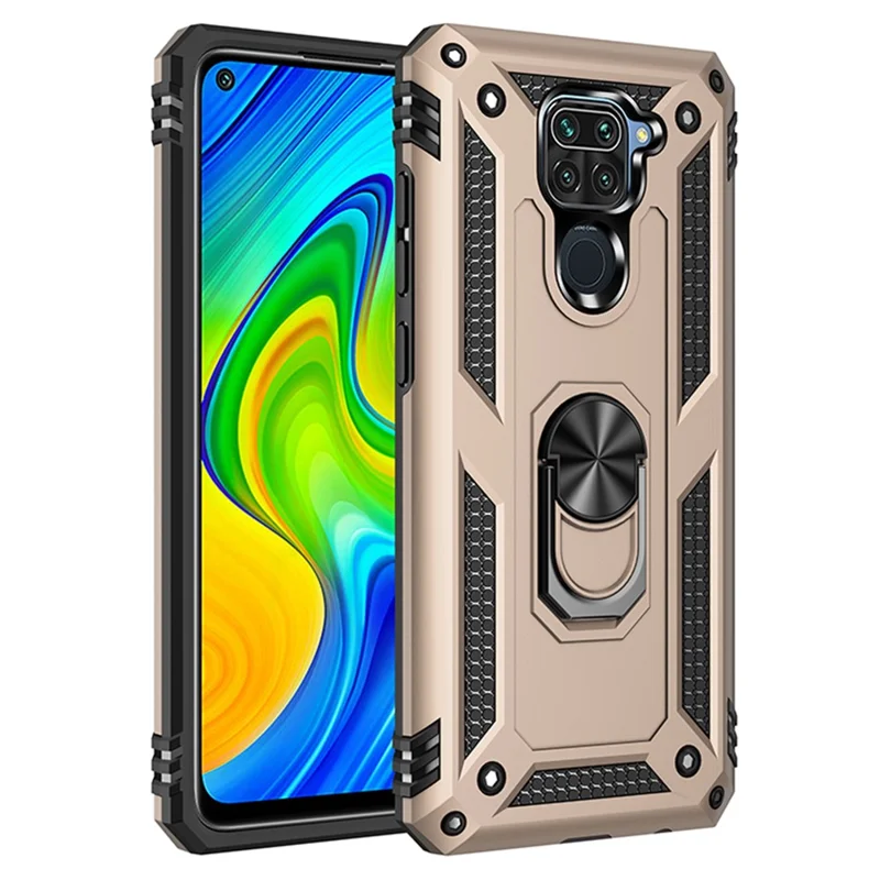 PC+TPU with Kickstand Armor Cell Phone Case for Xiaomi Redmi Note 9/Redmi 10X 4G - Gold