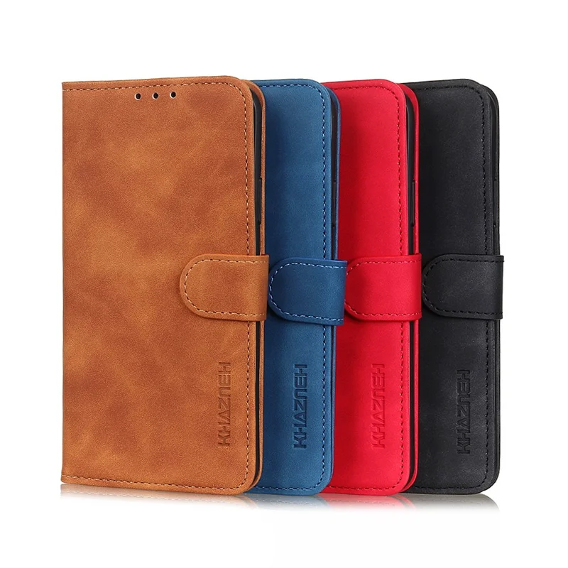KHAZNEH Portefeuille en cuir coque rétro pour Xiaomi Redmi 9C / 9C NFC - Noir