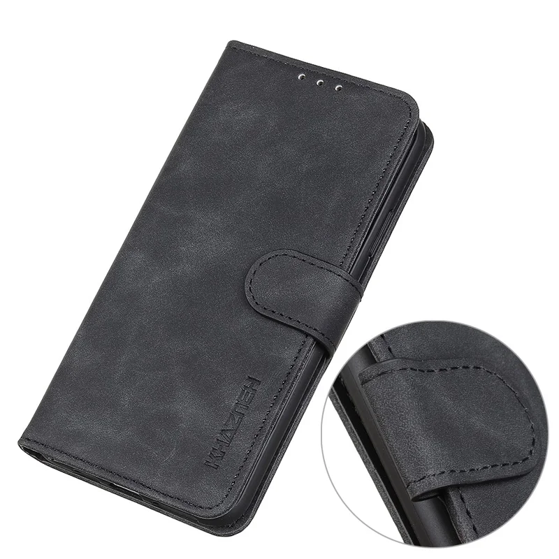 Khazneh en Cuir Shell Wallet Stand Rétro Pour Xiaomi Redmi 9c / 9c Nfc - le Noir