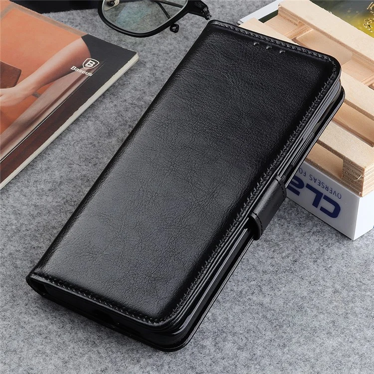 Crazy Horse Wallet Stand Кожаная Телефонная Крышка Для Xiaomi Redmi 9C/9C NFC - Черный