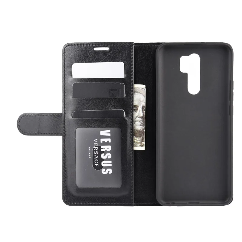 جراب جلد بتصميم جلد الحصان المجنون مع محفظة لهاتف شاومي ريدمي 9 - أسود