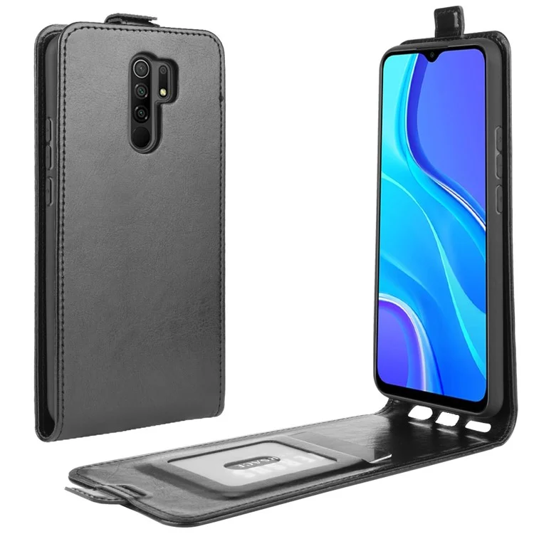 Crazy Horse Skin Vertical Flip Leather Shell for Xiaomi Redmi 9 - Black