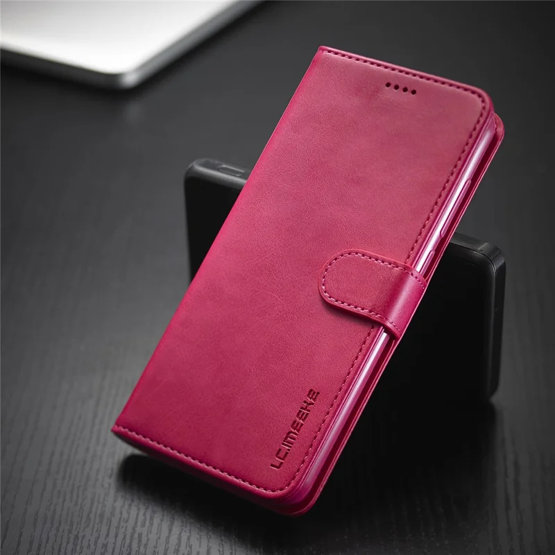 LC.IMEEKE Leather Wallet Case for Xiaomi Redmi Note 9 Mobile Phone Case Stand Design Magnetic Clasp - Rose
