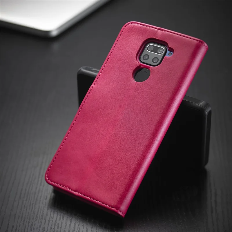 LC.IMEEKE Leather Wallet Case for Xiaomi Redmi Note 9 Mobile Phone Case Stand Design Magnetic Clasp - Rose