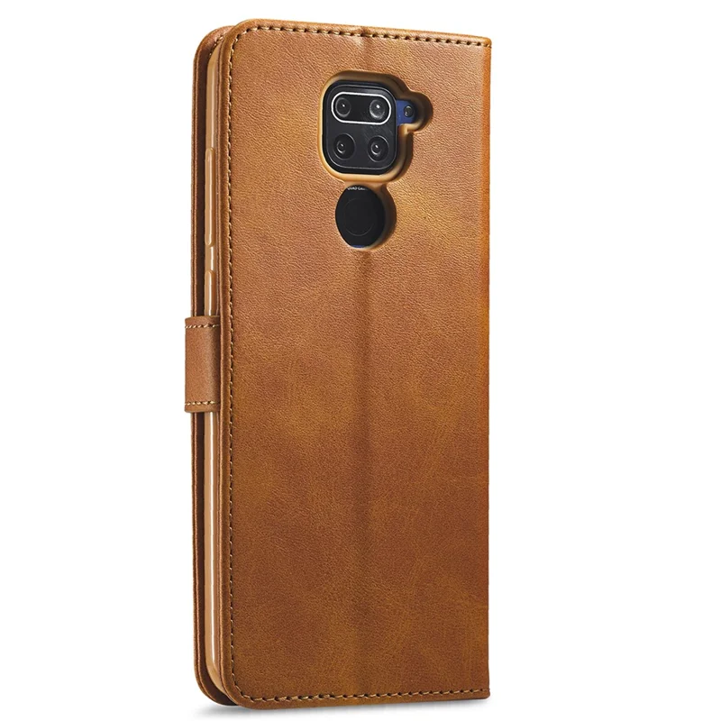 LC.IMEEKE Leather Wallet Case for Xiaomi Redmi Note 9 Mobile Phone Case Stand Design Magnetic Clasp - Brown