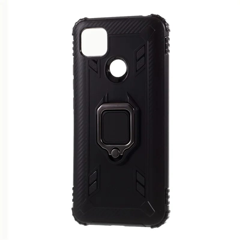 Finger Ring Kickstand Shell Unique TPU Cover for Xiaomi Redmi 9C/9C NFC - Black