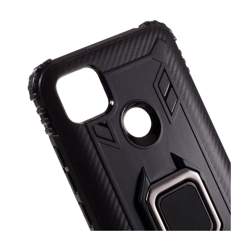 Finger Ring Kickstand Shell Unique TPU Cover for Xiaomi Redmi 9C/9C NFC - Black