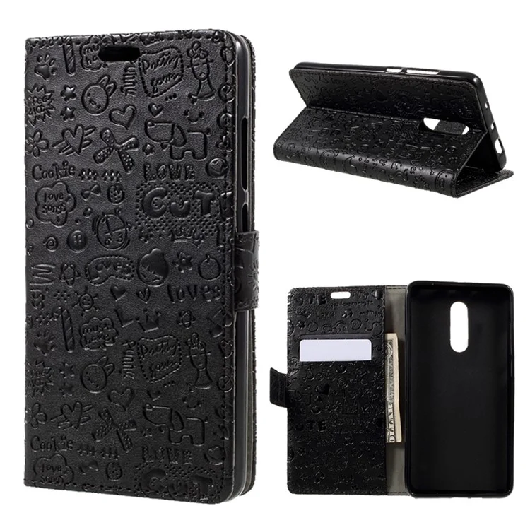 For Xiaomi Redmi Note 4 Cartoon Graffiti Wallet Leather Case Phone Accessory - Black