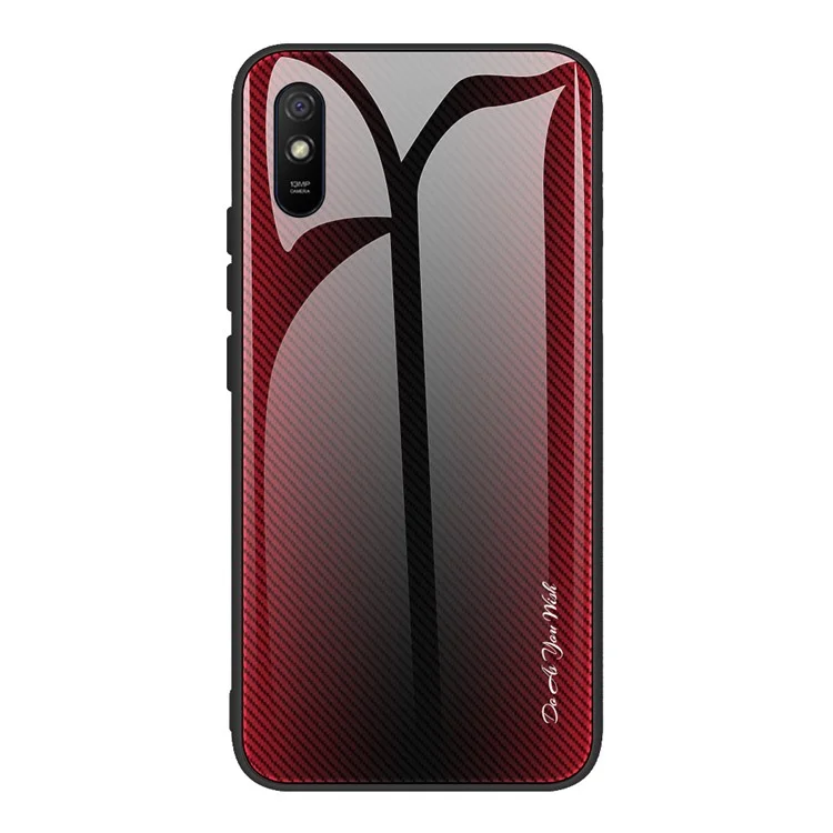 Carbon Fibre Texture Glass Back + TPU Combo Shell for Xiaomi Redmi 9A - Red