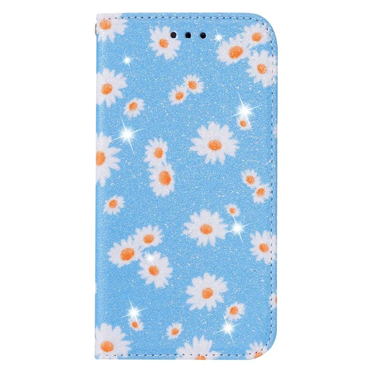 Держатель Daisy Pattern Flash Powder Card Flip Leather Phone Case Для Xiaomi Redmi 9 - Синий