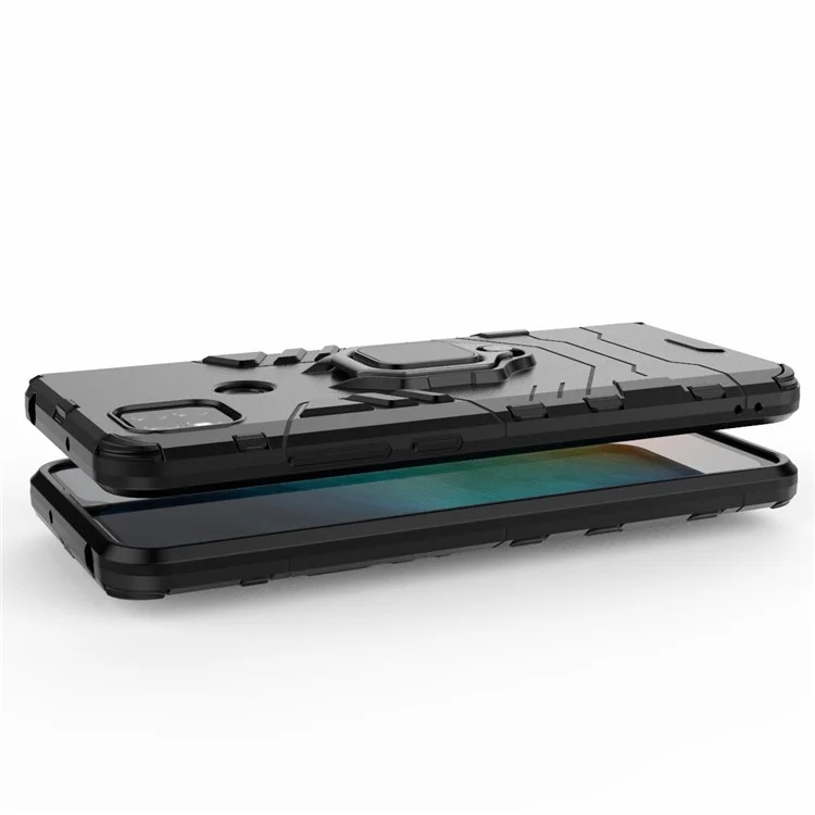 Anello porta dita per una mano, supporto pieghevole, cover ibrida PC + TPU per Xiaomi Redmi 9C/9C NFC - Nero