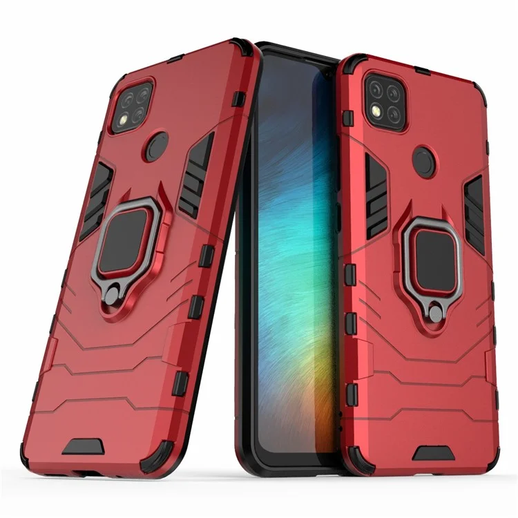 Ein-hand-holding-fingerringhalter Kickstand PC + TPU Hybridabdeckung Für Xiaomi Redmi 9C/9C NFC - Rot