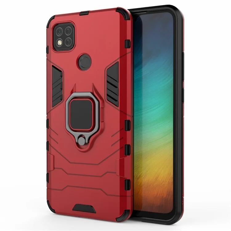 Ein-hand-holding-fingerringhalter Kickstand PC + TPU Hybridabdeckung Für Xiaomi Redmi 9C/9C NFC - Rot