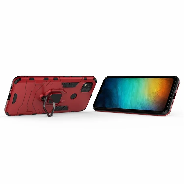 Ein-hand-holding-fingerringhalter Kickstand PC + TPU Hybridabdeckung Für Xiaomi Redmi 9C/9C NFC - Rot