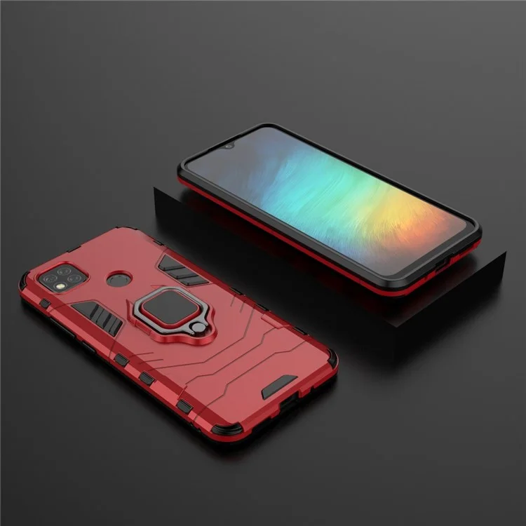 Ein-hand-holding-fingerringhalter Kickstand PC + TPU Hybridabdeckung Für Xiaomi Redmi 9C/9C NFC - Rot